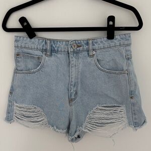 Abrand Jeans High Rise Relaxed Light Blue Distressed Denim Shorts - Size 29